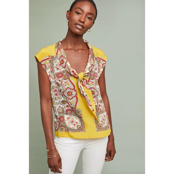 Anthropologie Maeve Scarf-Printed Silk Blouse - Size 4 - Picture 6 of 14